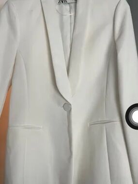 Zara White Single-Button Tailored Blazer